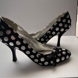Elegant Black and Silver Polka Dot Heels
